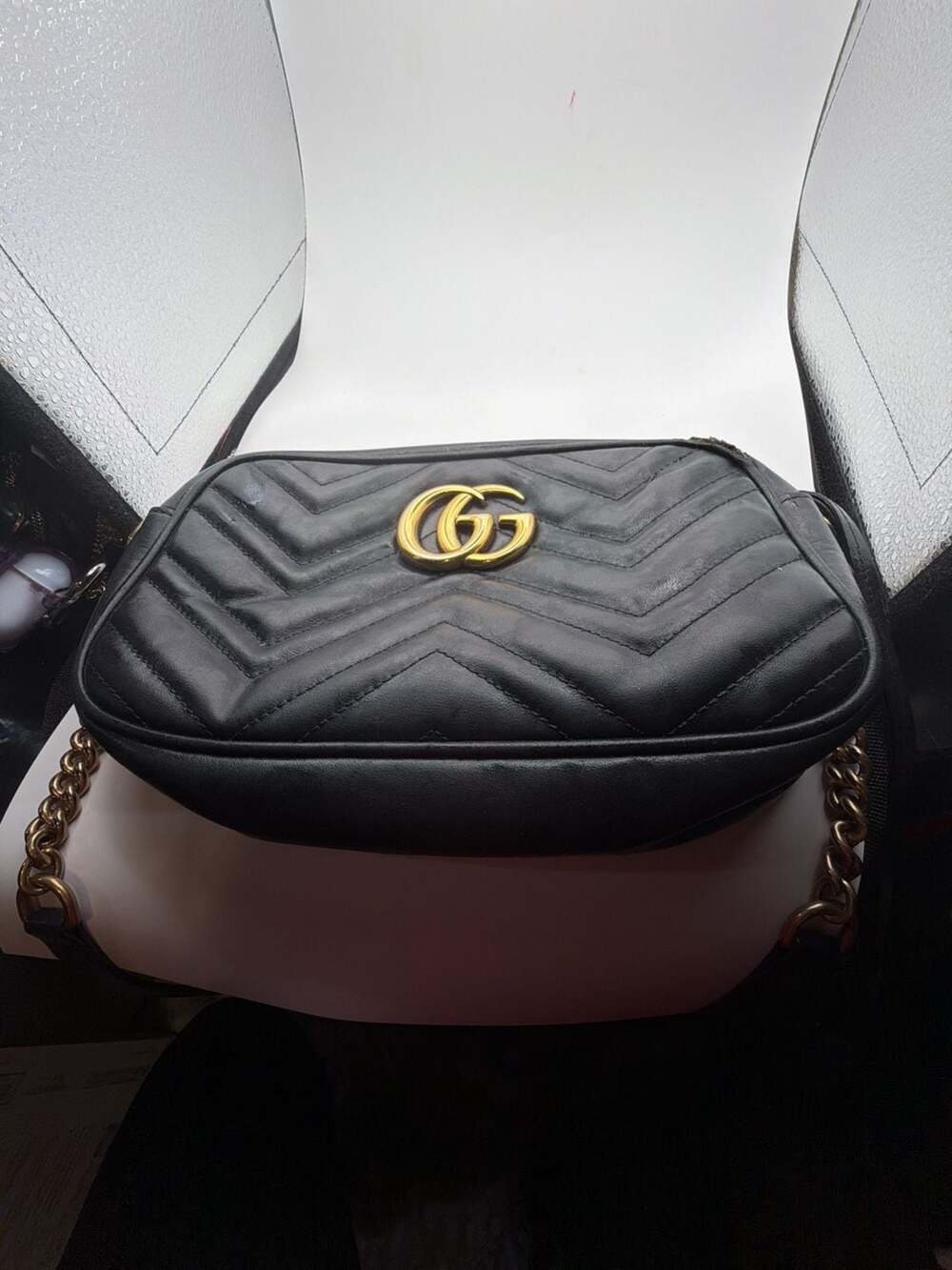 Gucci GG Marmont Small Matelassé Shoulder Bag in Black Leather
